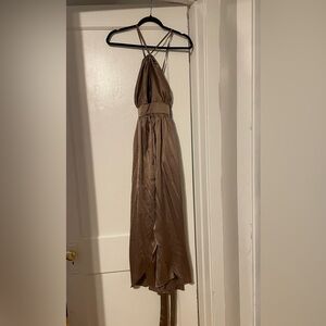 Satin Brown Maxi Dress ; Wedding Guest